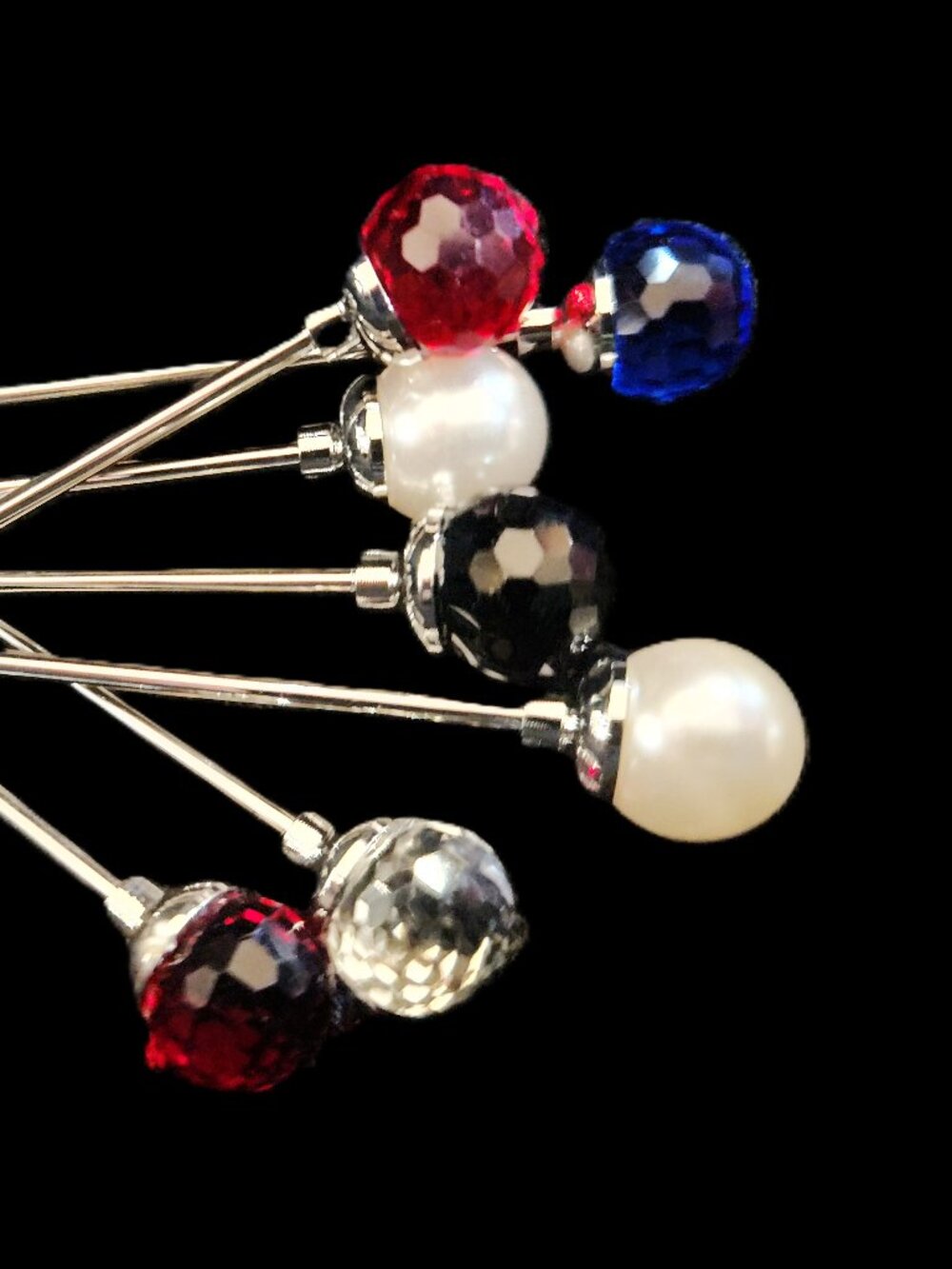 Collar Bar SILVERTONE FACETED or PEARL Ends Formal Equestrian Gentlemen